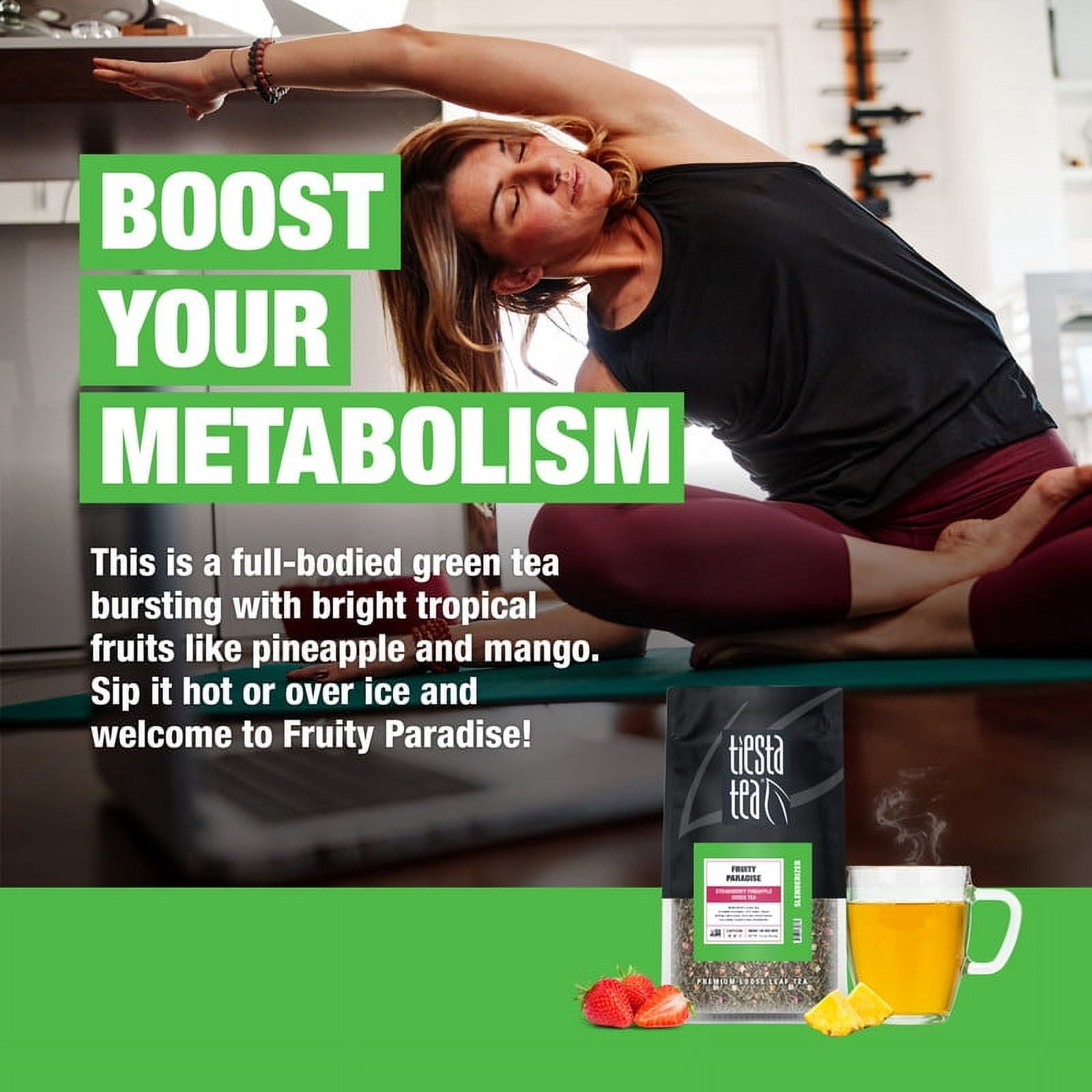 Tiesta Tea - Fruity Paradise Slenderizer Strawberry Pineapple Green Tea, Medium Caffeine, GMO Free, Makes Hot or Iced Tea