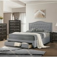 thumbnail image 3 of Miekor Furniture Light Grey Burlap Fabric 1pcs Twin Size Bed w Drawer Button Tufted Arch Design Headboard Storage FB Bedframe Bedroom Furniture W5U707, 3 of 9