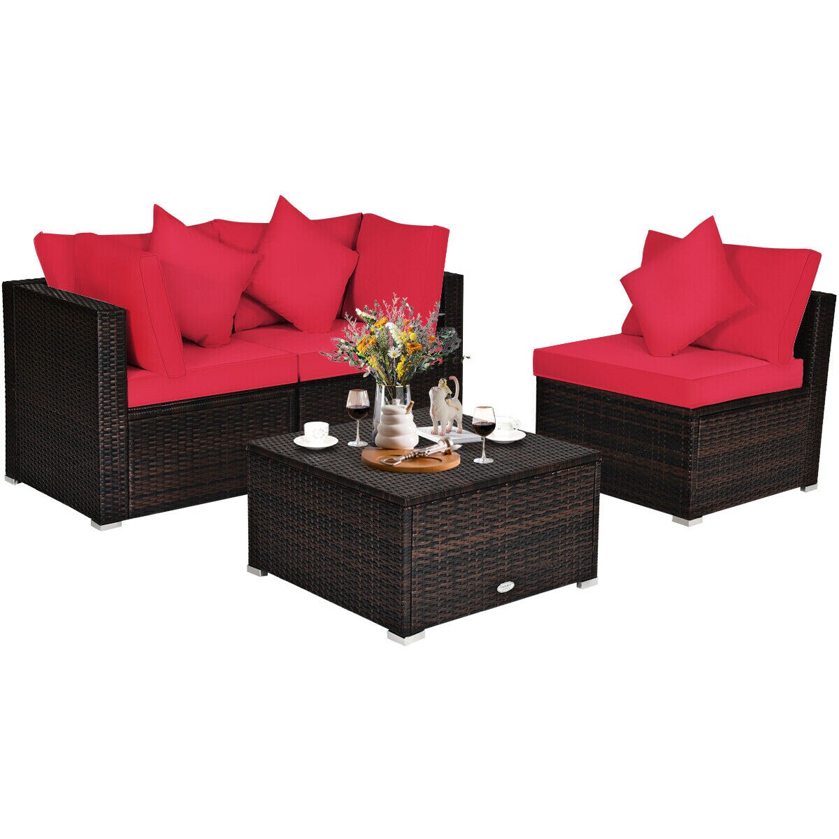 4PCS Patio Rattan Wicker Sofa Furniture Set Cushioned Conversation Ottoman Set - image 1 of 11