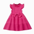 thumbnail image 1 of Ymyiu Robes pour Adolescentes Robe Fluide pour Fille Froncée Sans Manches à Volants Superposés Courte Smockée Robes d'Été 4T 5T (Rose Vif, 4-5 Ans), 1 of 8