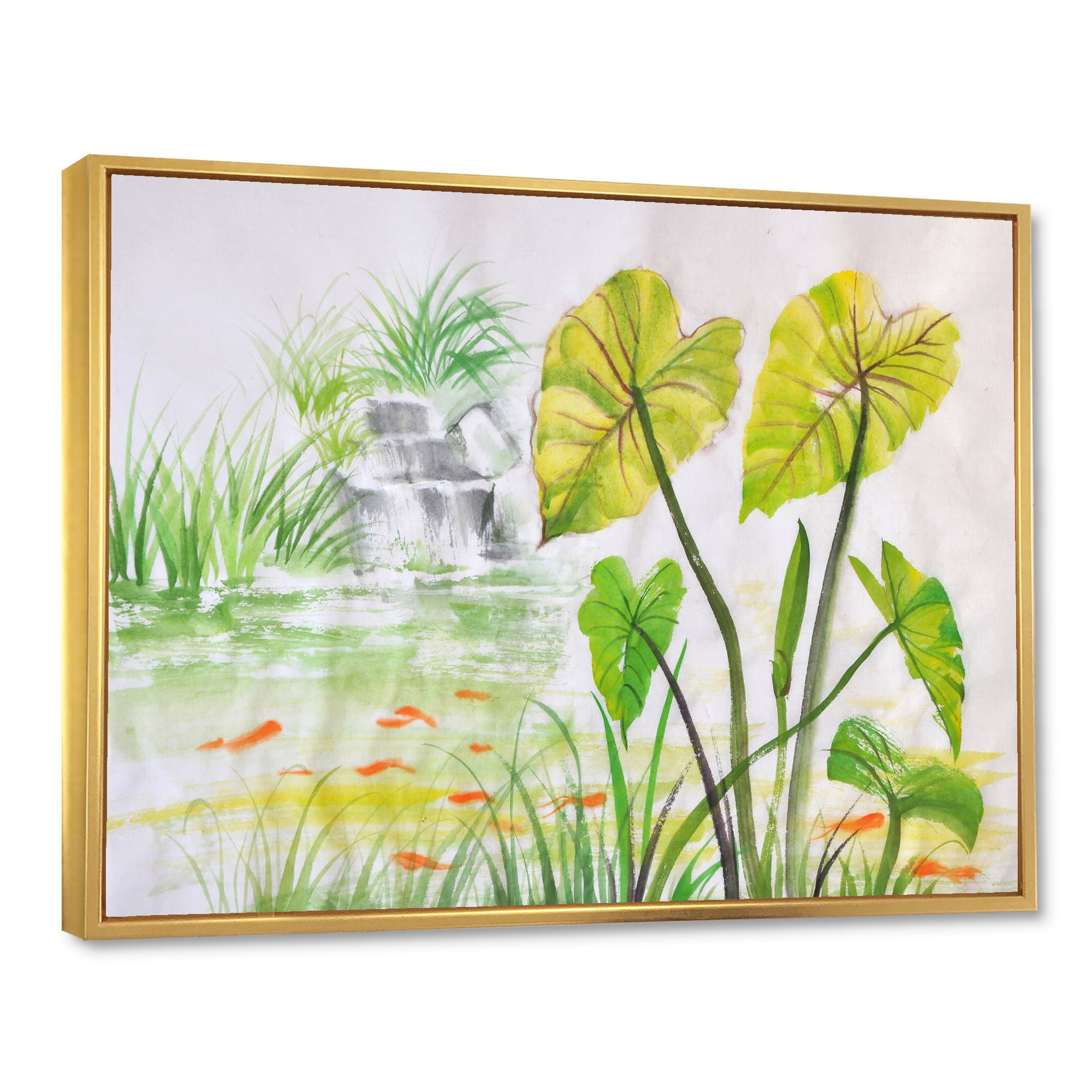 Designart 'Ancient Lotus Pond' Lake House Framed Canvas Wall Art Print