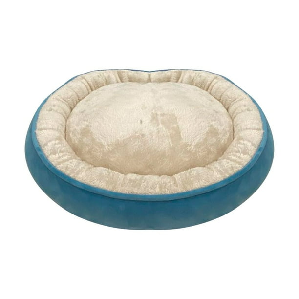 Cama Para Perro Circular Con Borrega Mediana Azul Importadora La Merced Base Con Goma Antiderrapante