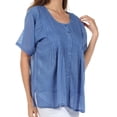 thumbnail image 3 of Sakkas Button Down Embroidered Short Sleeve Semi-Sheer Gauzy Cotton Top / Blouse - Steel Blue - Large, 3 of 4
