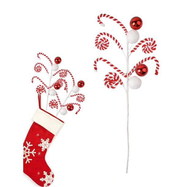 1pc Handmade Foldable Bag Packed 52cm/20.47 Inch Artificial Candy Christmas Tree Branch Decoration