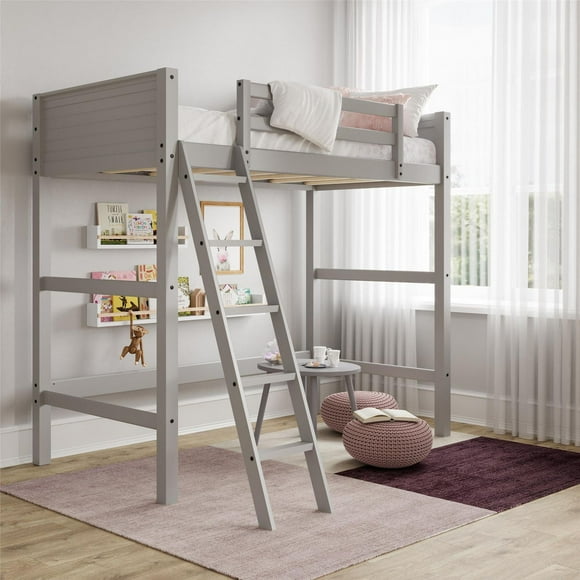 Your Zone Kiarah Twin Loft Bed with Ladder, Gray