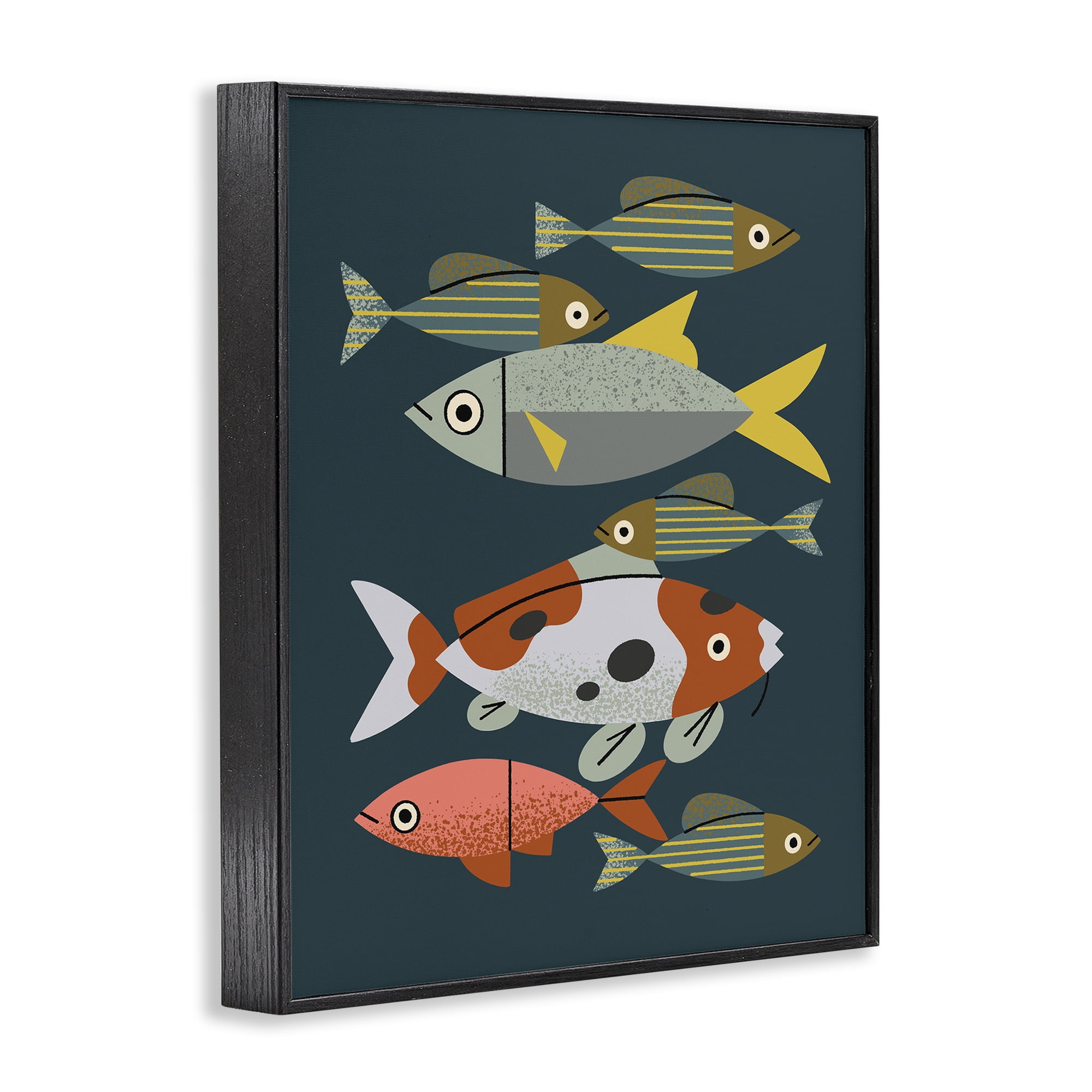 Stupell Industries Midcentury Pond Fishes Black Framed Giclee Art, design by Renea L. Thull