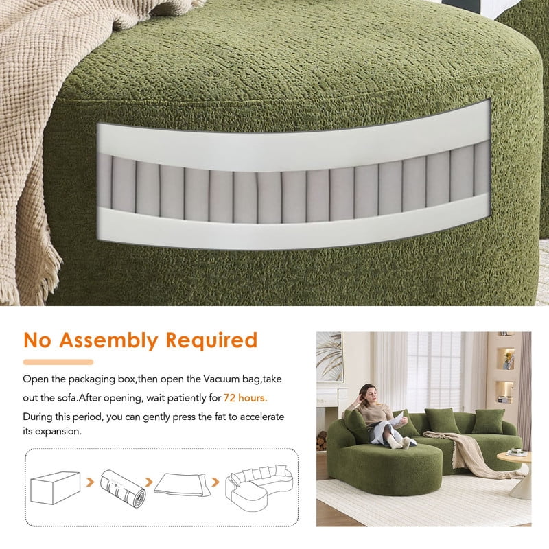 Curved Sectional Sofa with Chaise, 99'' Modern Luxury Chenille Cloud Couch for Living Room, Oversized 3-Seater Sofa Couch for Living Room, No Assembly