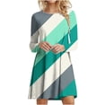 thumbnail image 1 of Robes d'Automne pour Femmes Col Rond Bloc de Couleur Robe à Manches Longues Décontractée Ample Tunique Évasée Mini Robes, 1 of 5