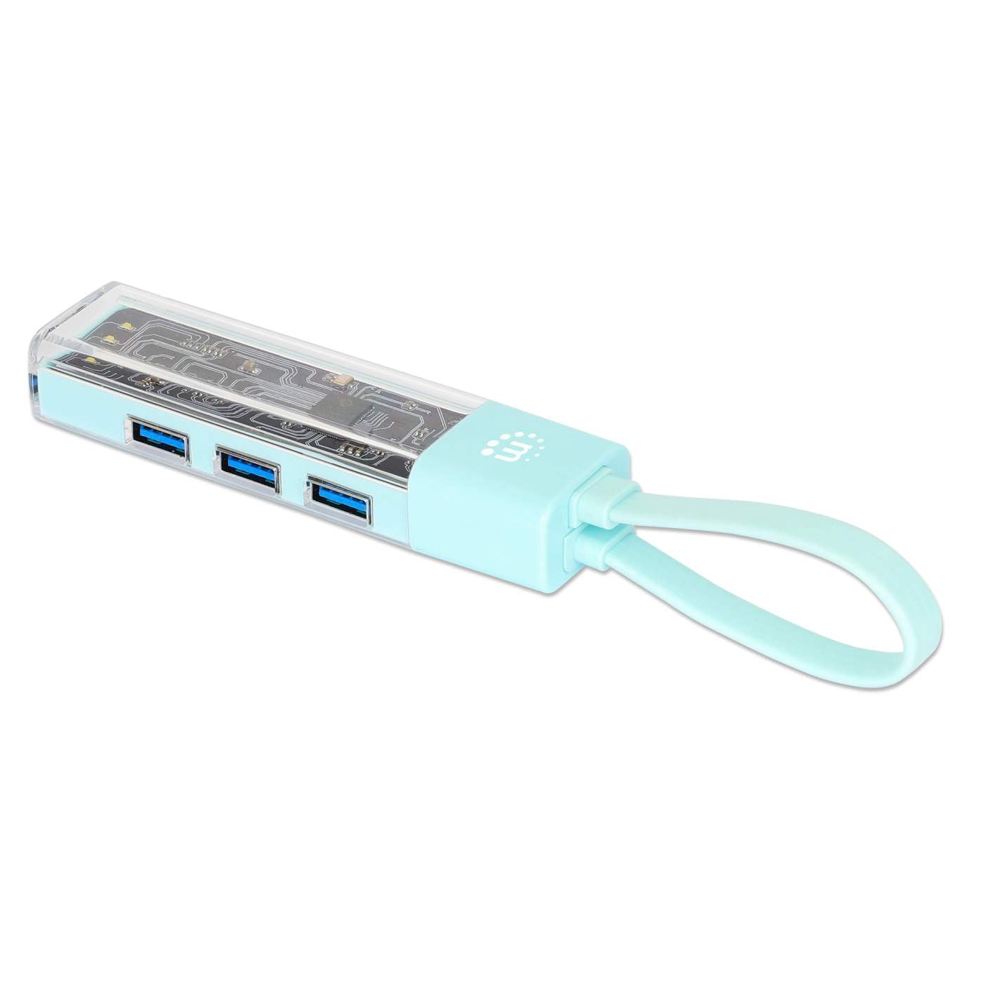 Manhattan Transparent 4-Port USB 3.0 Type-C / Type-A Combo Hub | Teal