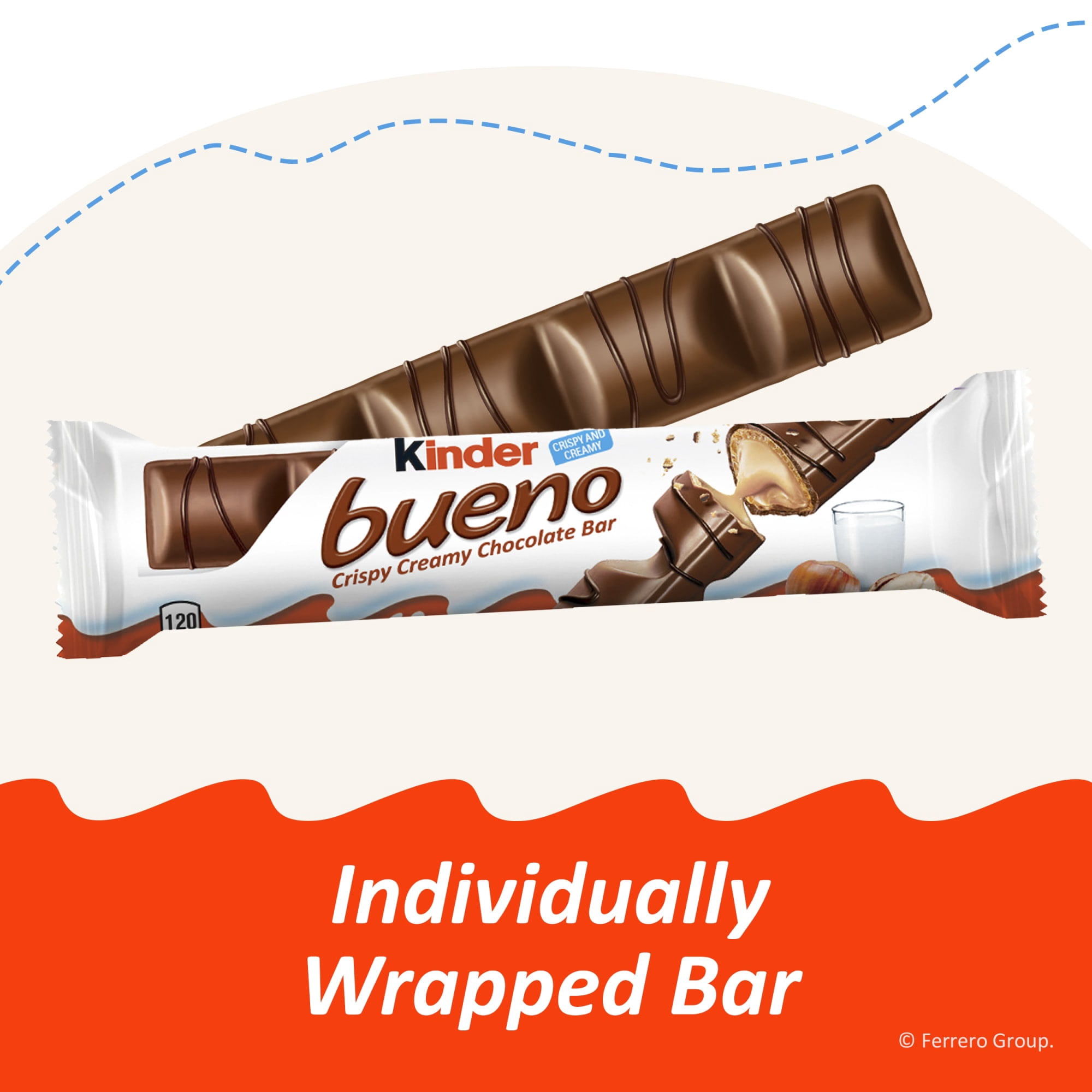 Kinder Bueno Milk Chocolate Bar with Crispy Wafer and Hazelnut Cream, 1 Count, 0.7 oz