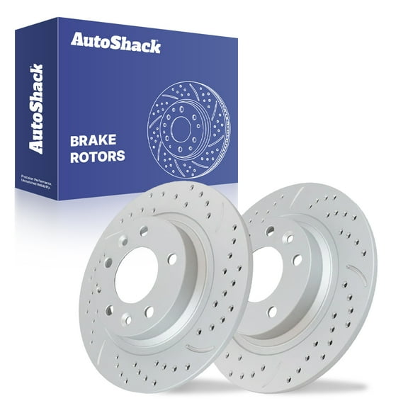AutoShack Rear Brake Rotors for Ford, Fusion 2006-2012, AWD FWD L4 2.3L 2.5L V6 3.0L 3.5L - Coated Drilled & Slotted - Silver Matte Finish - TurboGuard - 11" (279.5 mm), 5-Lug