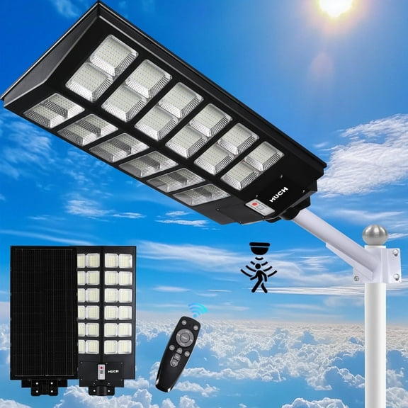 10000W Solar Street Light Outdoor LED Lighting,IP67 Solar Street Lights Outdoor Waterproof, 220° Wide Angle Lighting, with Remote Control Operation