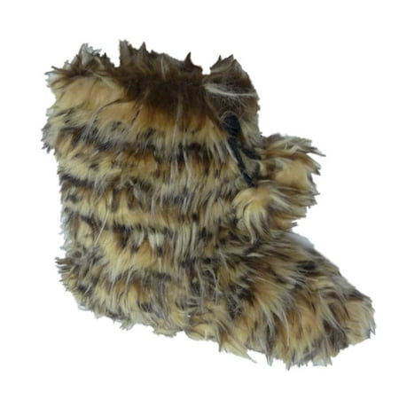 Bongo Womens Brown Fur Bootie Slippers Leopard Print Boots