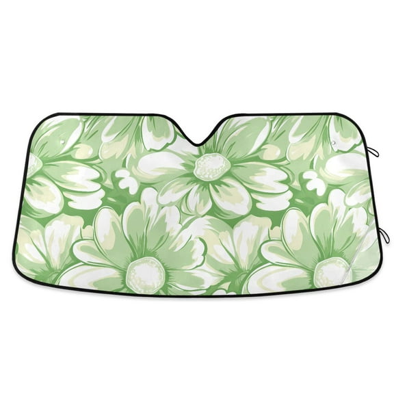 Retro White Green Flowers Car Windshield Sun Shade Foldable Car Front Window Visor Heat and UV Protection 53x23.5