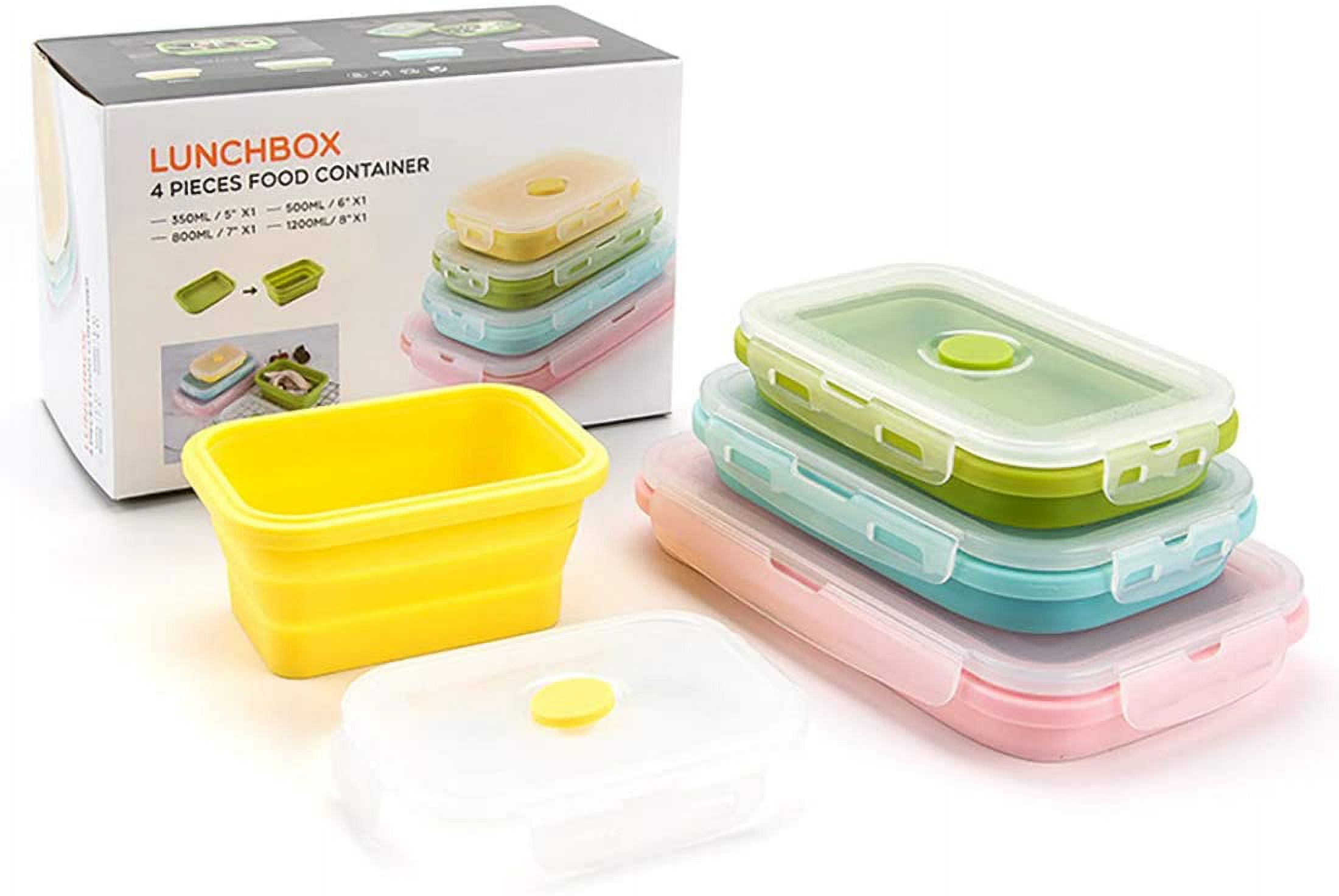 Collapsible Silicone Lunch Bento Box, Portable Food Storage Container Outdoor Picnic Box Space Saving, Microwave, Dishwasher and Freezer Safe, 3 Pcs Set (Four Colors Set)