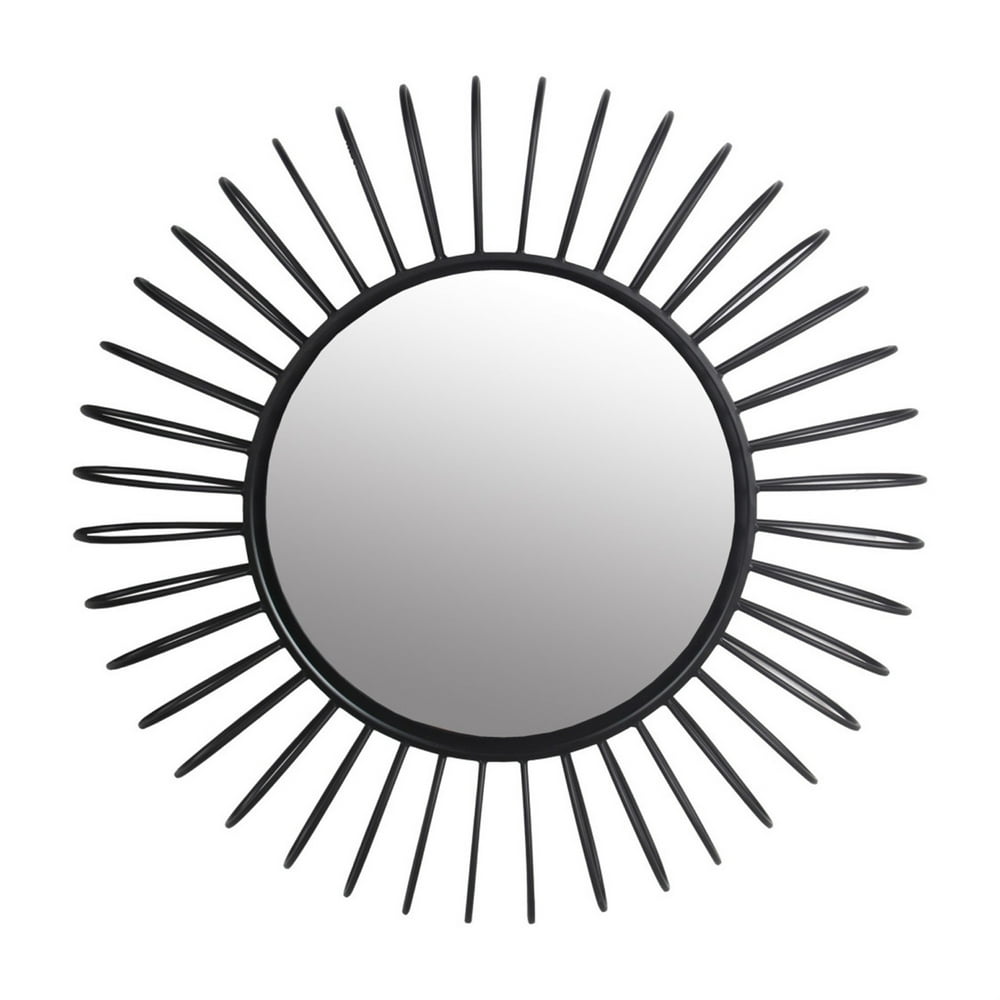 Sunburst Design Metal Frame Wall Mirror, Large, Black and Silver