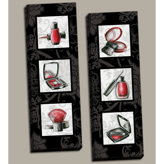 Popular Fashionista Makeup and Nail Polish Beauty Panels; Two 8x20in Stretched Canvases