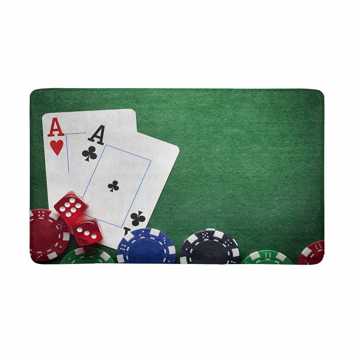 Mkhert Playing Cards Poker Chips And Dices On Green Table Doormat