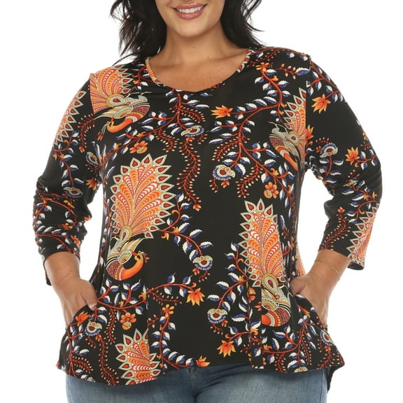 White Mark Women's Plus Size Vibrant Boho Swing Top