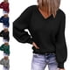 thumbnail image 3 of V cuello mujer suéter manga larga color puro moda piel agradable transpirable suéter femenino, 3 of 5