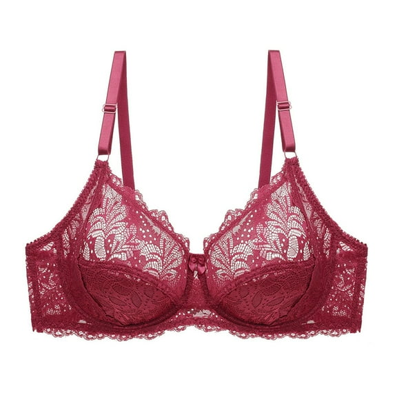 mgoYE Womens Bras with Underwire Bras for Women Lace Bra Full Coverage Underwire Bras Plus Size Lifting Lace Bra(Red,2XL)