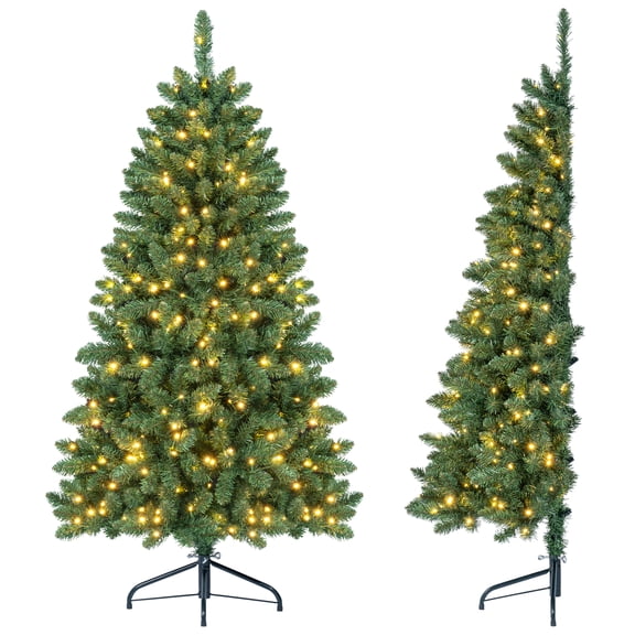 Costway 5 FT Pre-Lit Half Christmas Tree Hinged with 170 LED Lights Green
