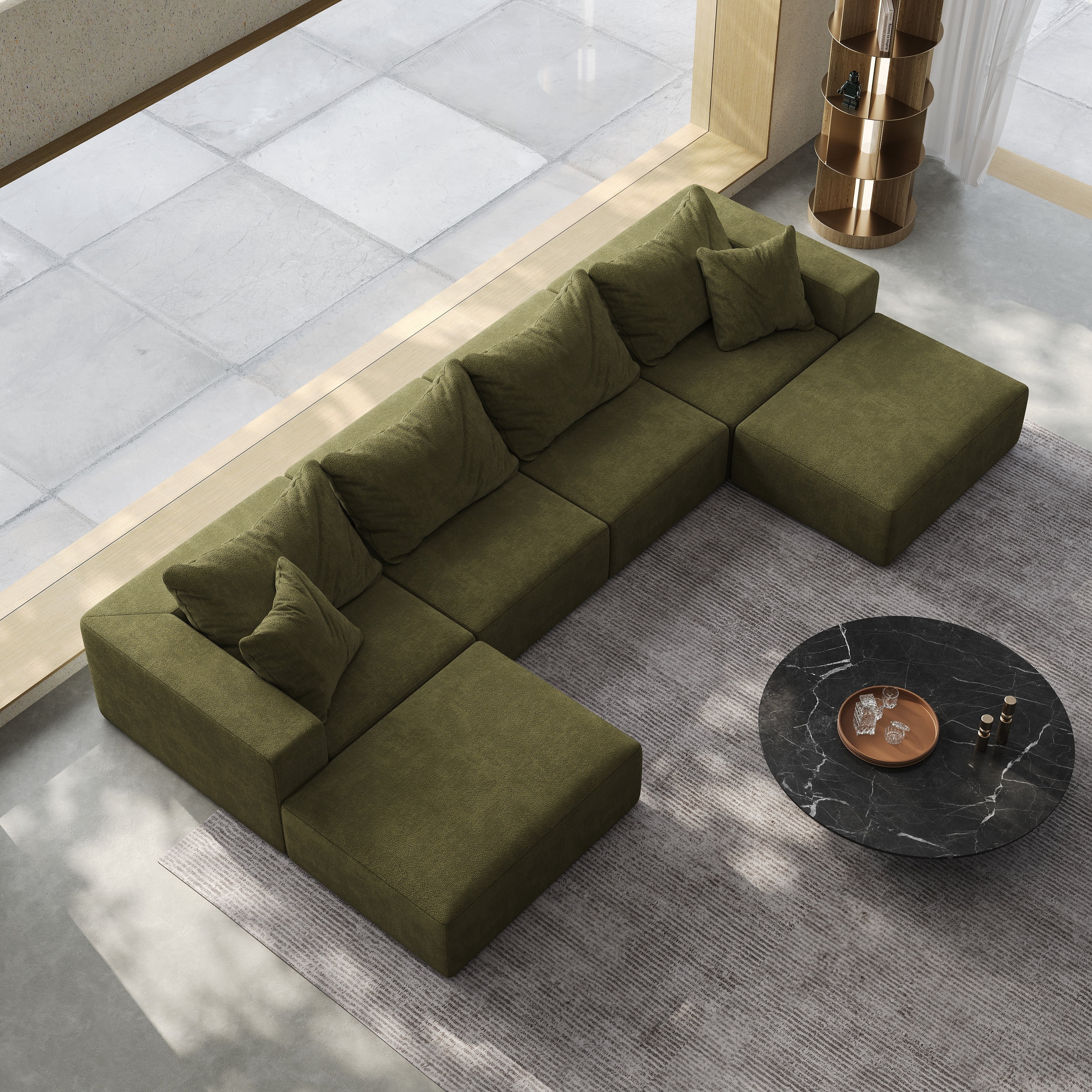 Vinform 162" Modern Upholstered Sectional Sofa with 6 Pillows, Free Combination Sectional Sofa Set for Living Room, Green