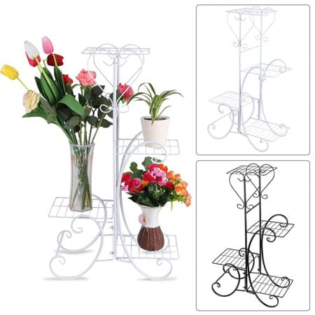 Indoor Hanging Plant Stand 4 Tier Decorative Metal Flower Pot Plant Stand Display Shelf Indoor Outdoor Garden Patio White ()
