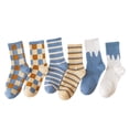 thumbnail image 5 of Medias para niños, estilo coreano, medias de longitud media, medias para estudiantes, calcetines altos de otoño e invierno con cuadros azules, 5 of 5