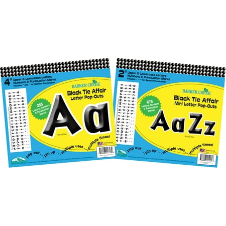 UPC: 0704068035041 | Barker Creek Letter Pop-Out Set – 2  & 4  Black Tie – 931 Characters