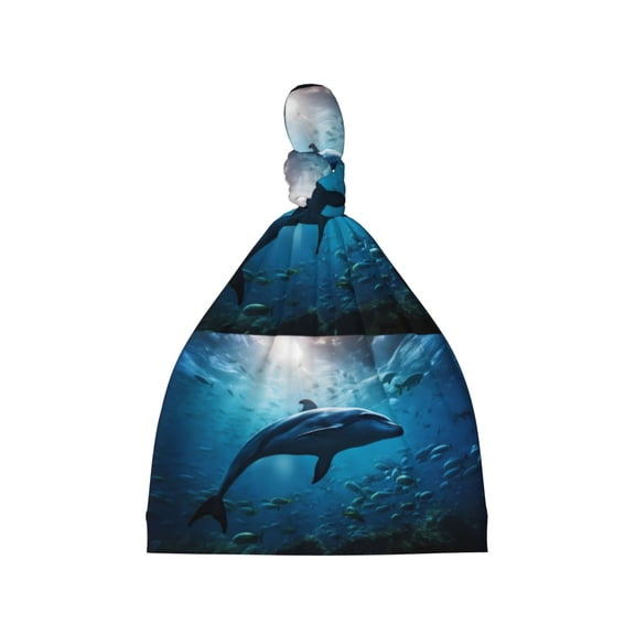 Balery Ocean Dolphin Fish School Pattern Baby Beanie, Knotted Baby Hat, Infant Hat, Newborn Beanie, Adjustable Beanie, Baby Cap, Newborn Headwear