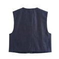 thumbnail image 4 of HH TRAF 2024 Chalecos estilo streetwear para mujer, azul marino, cuello redondo, sin mangas, de un solo pecho, chalecos de otoño, tops para mujer de moda, 4 of 5