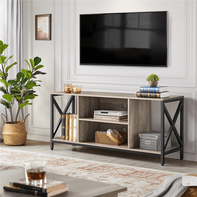Smilemart TV Stand with Storage for TVS Up to 65 Distressed Gray
