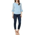 thumbnail image 2 of INSPIRAR CHIC Blusas de Chiffon con Mangas de 3/4 y Volantes, Cuello con Lazo, Color Azul Claro, Talla S, 2 of 5