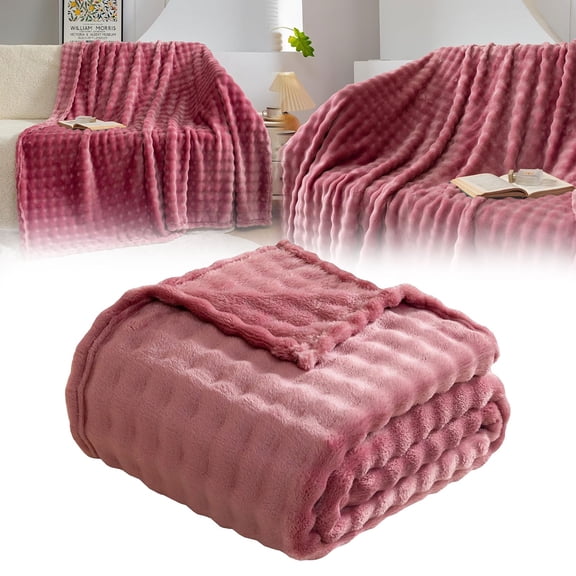 Exclusivo Mezcla Fleece Throw Blanket for Couch,Super Soft and Warm Lightweight Checkered Pattern Blankets for All Seasons, 47.2x78.7 Inches, purple