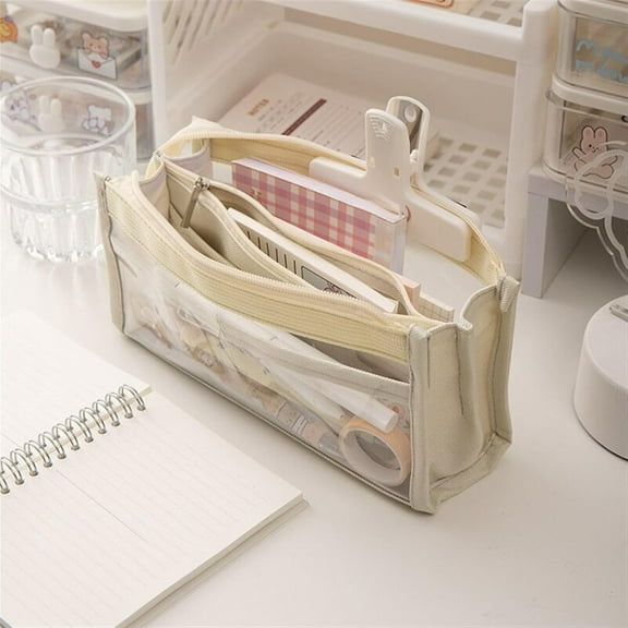 Monebena Pencil case Six Layer Large Capacity Pencil Case Stationery Supplies High Appearance Transparent PVC Storage Stationery Bag