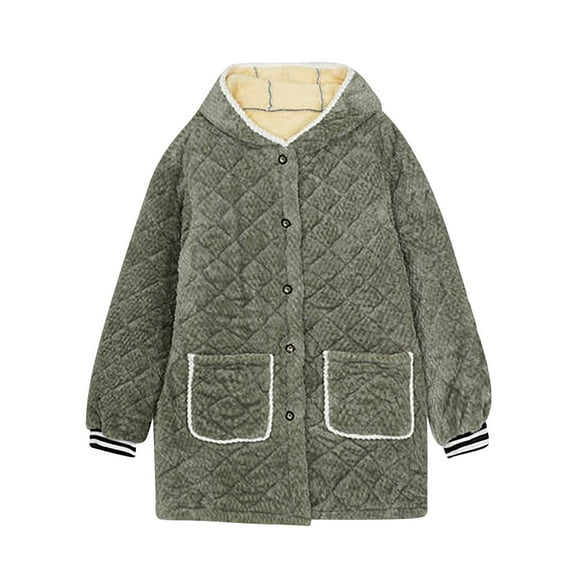 Jamicy Women's Homewear Robe Hooded Robes for Women Warm Long Hooded Dress Fleece Button Outwear
