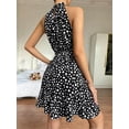 thumbnail image 3 of Women Halter Neck Summer Dresses 2025 Summer Casual Sleeveless Polka Dot Ruffle Mini Boho Beach Sun Dress Black L, 3 of 5