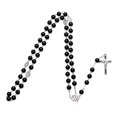 thumbnail image 1 of Collar religioso con cruz de cristal negro y rosario católico, 1 of 1