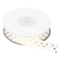 Grosgrain Ribbons 25 Yards 5/8 Inch White with Gold Dots Ribbon Bow Decoration for Crafts Gift Wrapping Wedding DIY Handmade