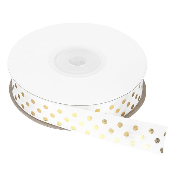Grosgrain Ribbons 25 Yards 5/8 Inch White with Gold Dots Ribbon Bow Decoration for Crafts Gift Wrapping Wedding DIY Handmade