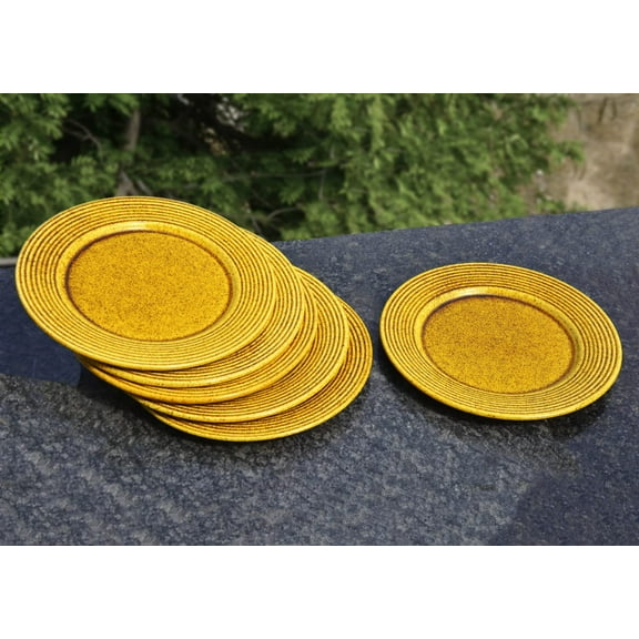 Studio Pottery Ceramic Dinner Serving Plates Set Of 6 - Mustard Yellow, Diameter: 11 Inches | Full Plates | Platter - California Spring Bloom