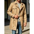 thumbnail image 3 of Spring Fall Men Double Breasted Casual Lapel Trench Coat Belted Windbreaker, 3 of 8