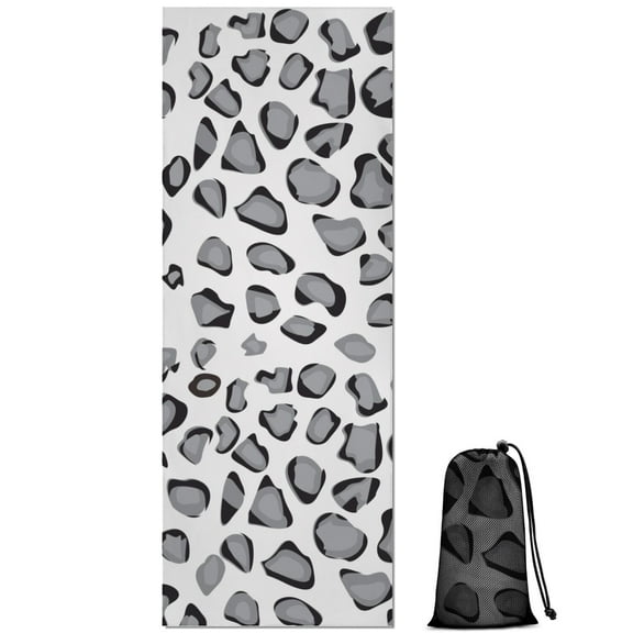 White and Gray Of Leopard Print Hot Yoga Mat Towel Non Slip for Hot Yoga - Quick-Drying Yoga Mat Cover with 4 Corner Pockets with Travel Bag - Hot Yoga Towel Non Slip 70"x26"