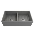 thumbnail image 3 of Contempo Apron Front Step Rim Fireclay 36 in. Double Bowl Kitchen Sink with Protective Bottom Grid and Strainer in Matte Gray, 3 of 6