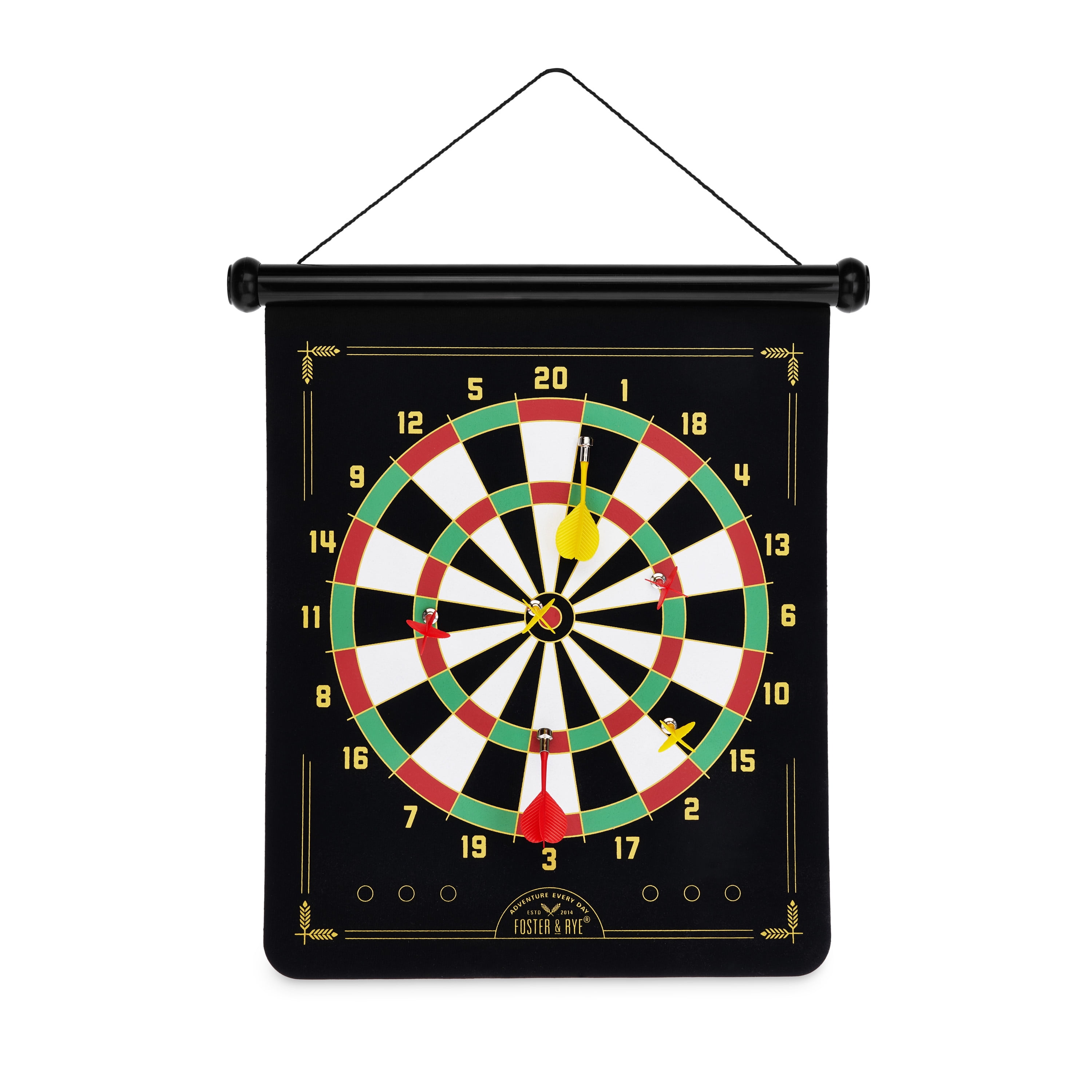 Foster & Rye Double Sided Games Set with Magnetic Dart Board and Hunting  Target Bullseye Drinking Game, Hang Anywhere, Includes 6 Darts - Walmart.com
