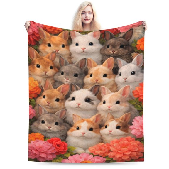 Cute Bunny Rabbits Blanket Floral Bunny Throw Blanket Soft Cozy Blanket for Couch Bed Easter Gift Spring Decor 50x40