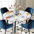 thumbnail image 5 of Elastic Fitted Round Tablecloth, Orange Purple Diamond Waterproof Stretch Table Cover for 45"-54" Tables, Modern Geometric Middle Century Washable Outdoor Tablecloths for Patio, Picnic, Camping, 5 of 9