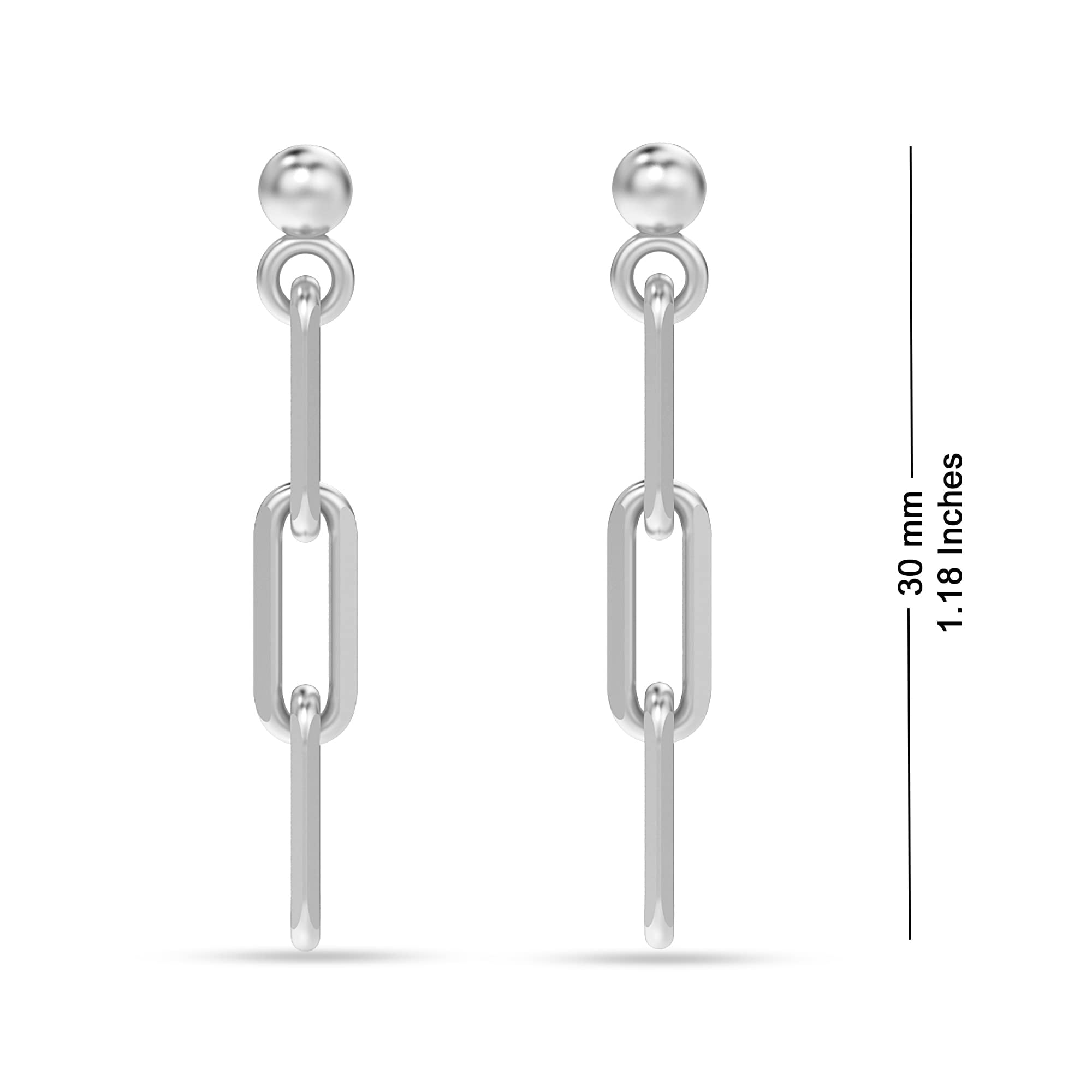 LeCalla 925 Sterling Silver Light-Weight Italian Paper Clip Link-Chain Drop Liner Stud Earrings Jewelry for Women and Teen 30MM