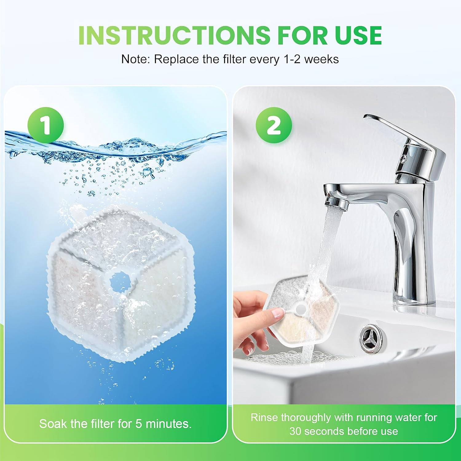 16 Pack Replacement Filters & 16 Pack Sponges for 152oz/4.5L Wireless Cat Water Fountain PTM-643